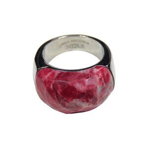 Inox Women's Polished Stainless Steel Ring with Red Stone